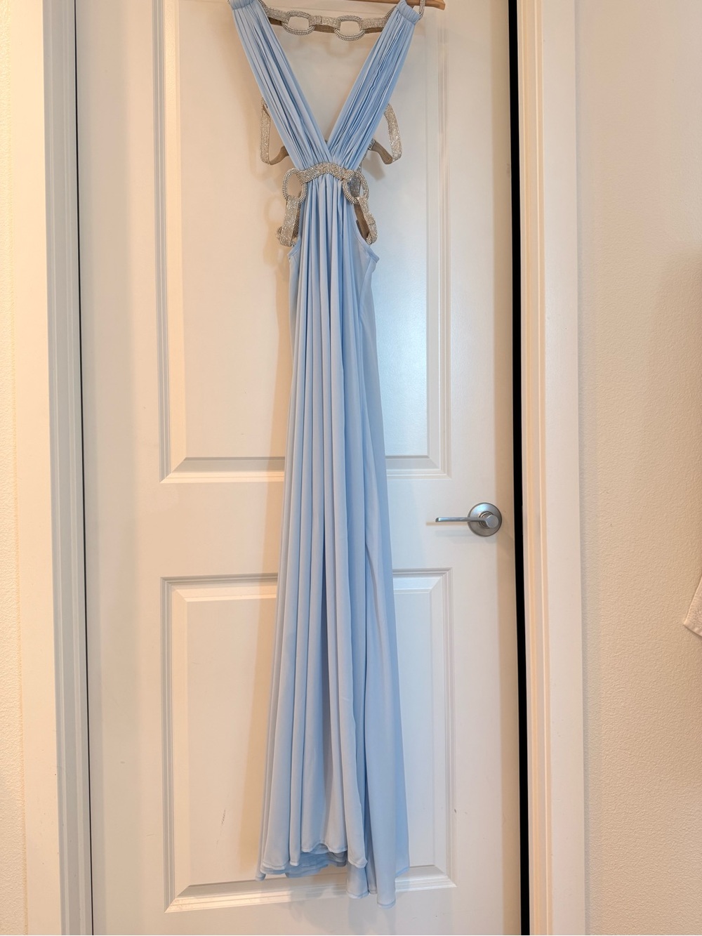 NEW Bronx and Banco Brielle Powder Blue Diamond Gown Elegant Plunge Cutout dress - Picture 11 of 17